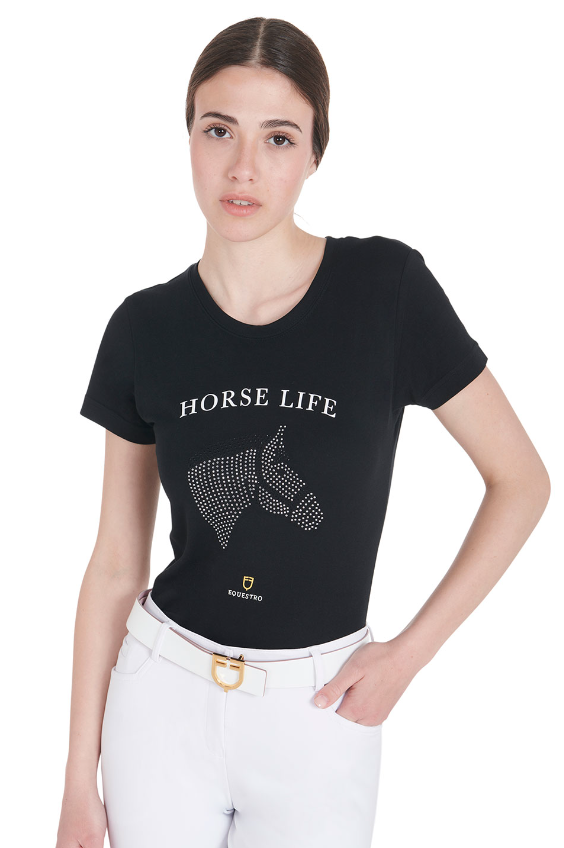 T-Shirt donna slim fit Horse Life con strass